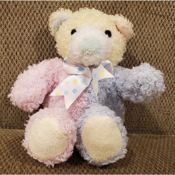 Small Pastel First & Main Menagerie Bear Rattle Stuffed Plush Toy - Picture 1 of 10